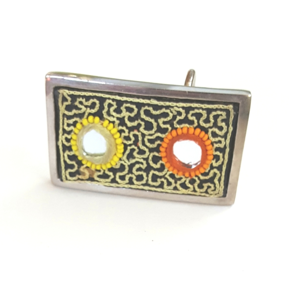 Belt Buckle DIY Oblong Vintage India Silver Tone 1980s